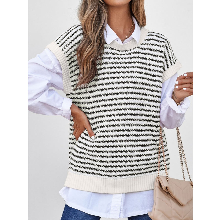 Round Neck Striped Sweater Vest Apparel and Accessories