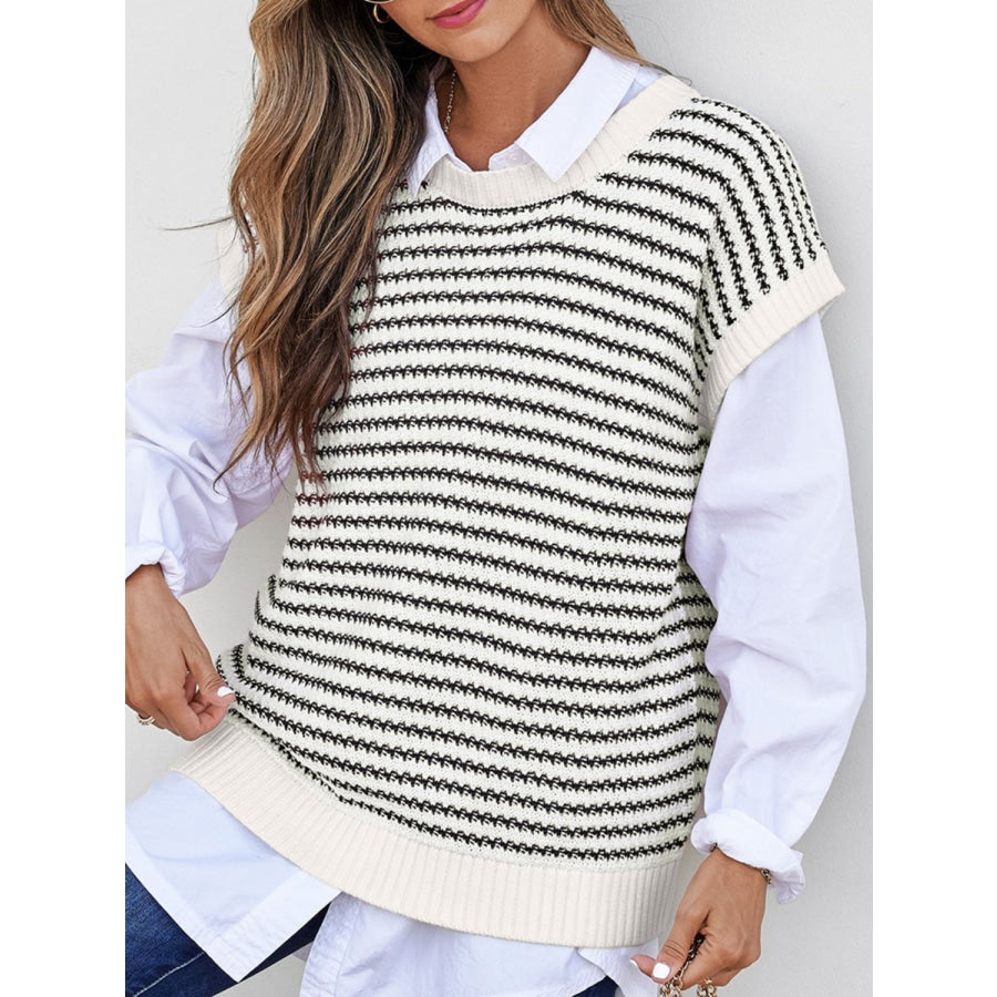 Round Neck Striped Sweater Vest Apparel and Accessories