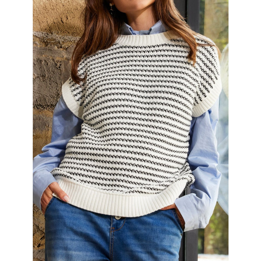 Round Neck Striped Sweater Vest Apparel and Accessories