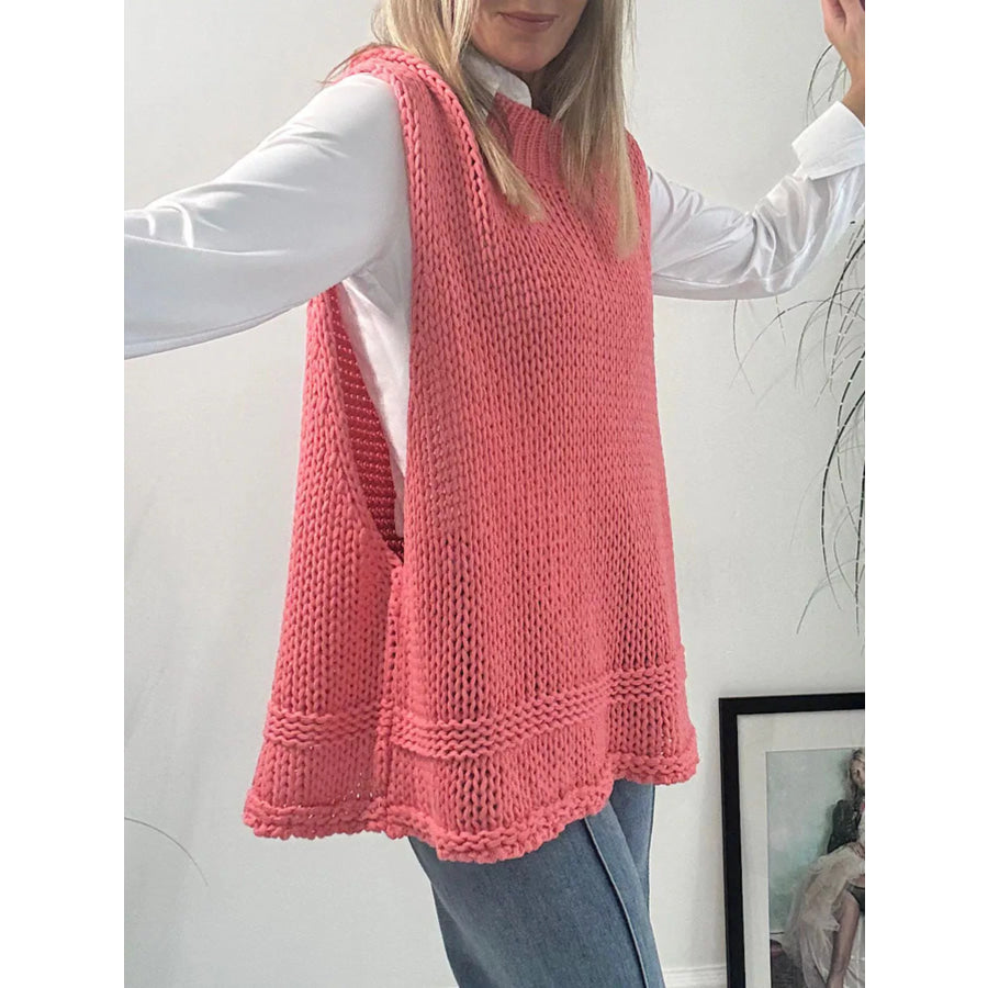 Round Neck Sweater Vest Pink / S Apparel and Accessories