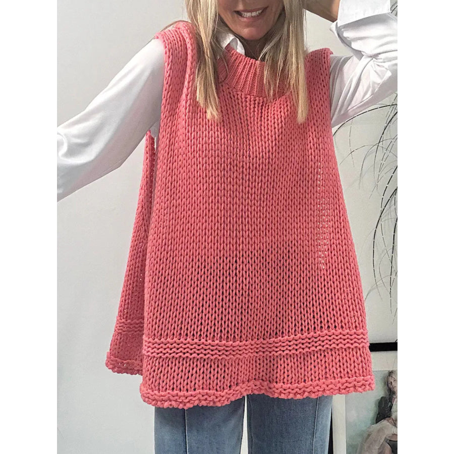 Round Neck Sweater Vest Pink / S Apparel and Accessories