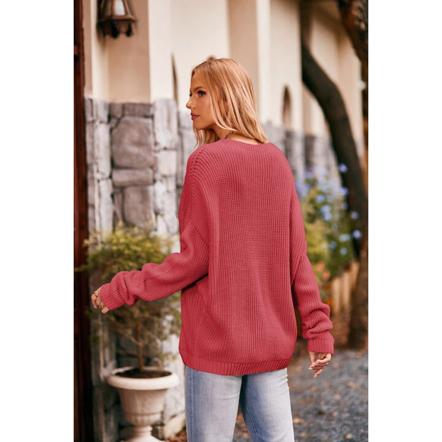 Round Neck Sweater with Pocket Red / S