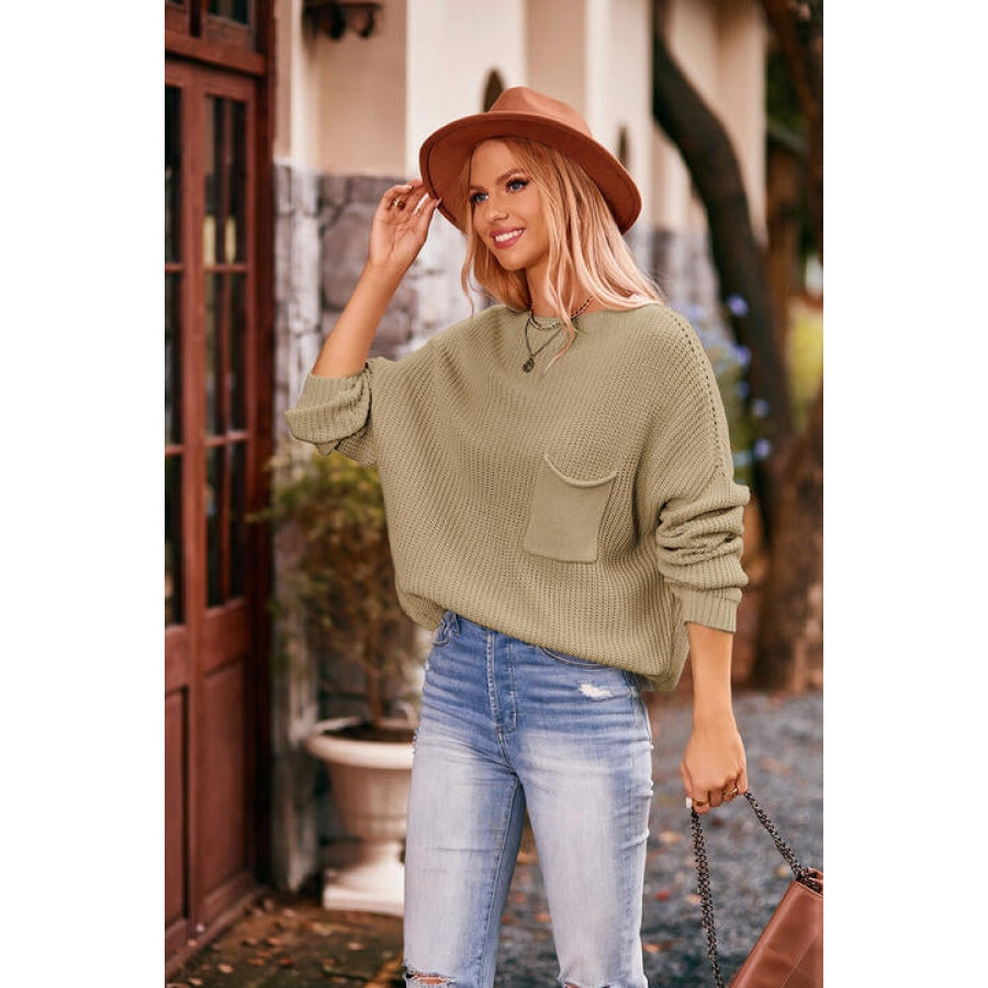 Round Neck Sweater with Pocket