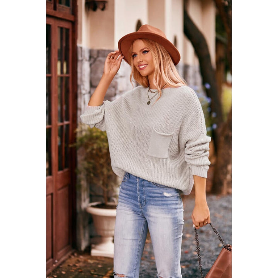 Round Neck Sweater with Pocket