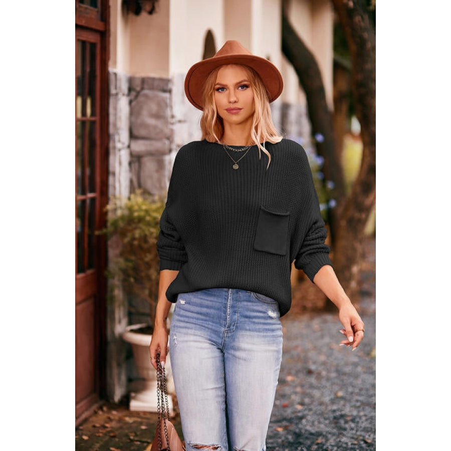 Round Neck Sweater with Pocket