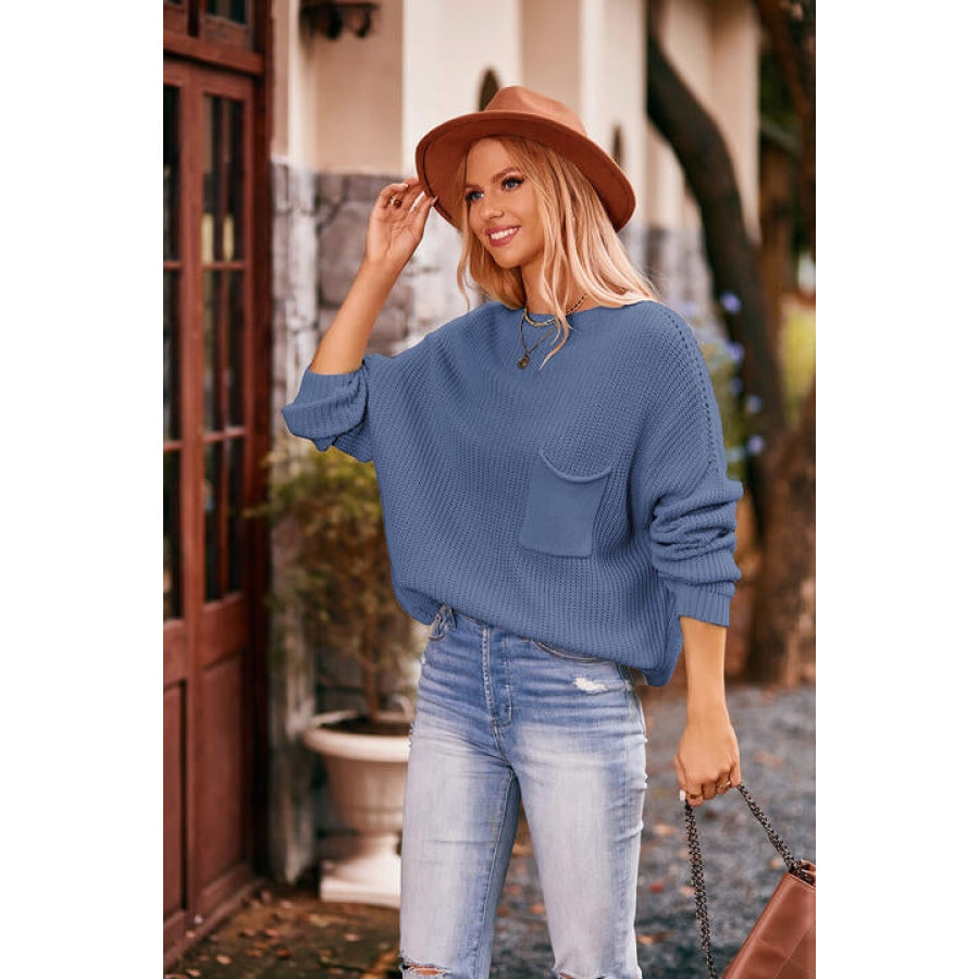 Round Neck Sweater with Pocket