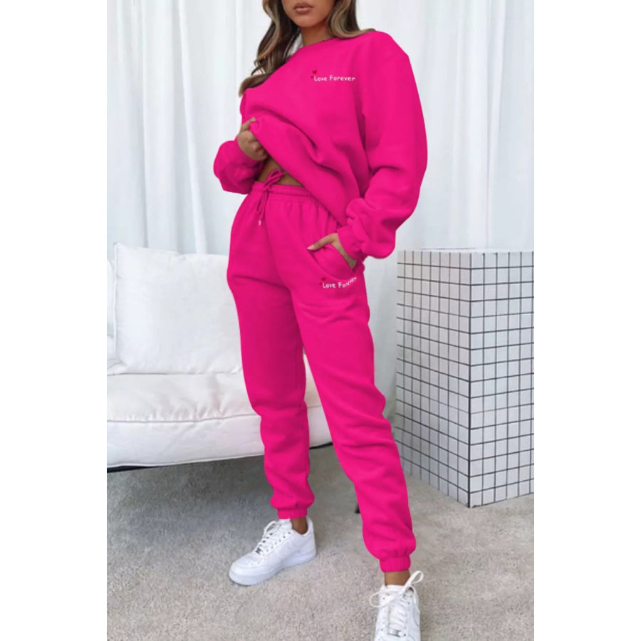 Round Neck Sweatshirt and Joggers Set Apparel and Accessories