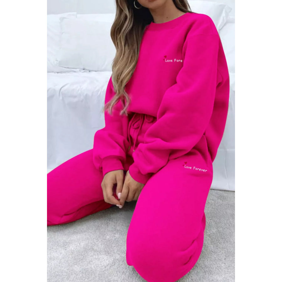 Round Neck Sweatshirt and Joggers Set Apparel and Accessories