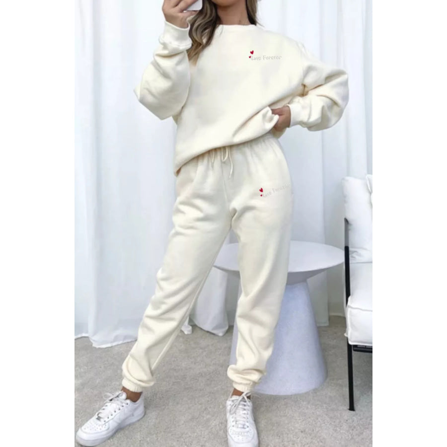 Round Neck Sweatshirt and Joggers Set Apricot / S Apparel and Accessories