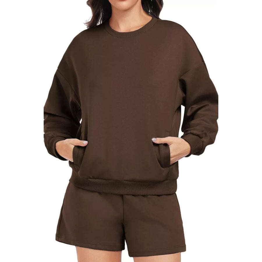 Round Neck Sweatshirt and Shorts Set Apparel and Accessories