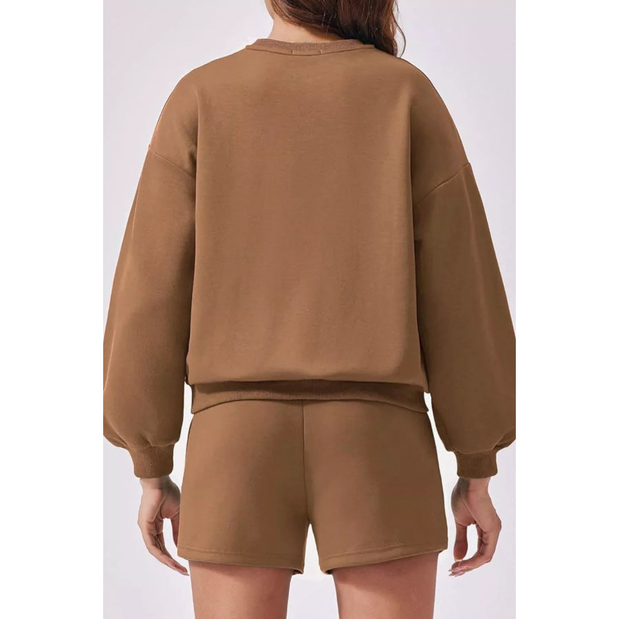 Round Neck Sweatshirt and Shorts Set Apparel and Accessories