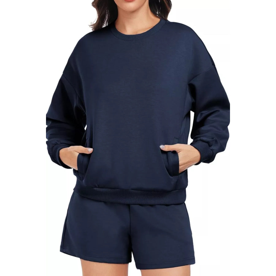 Round Neck Sweatshirt and Shorts Set Apparel and Accessories