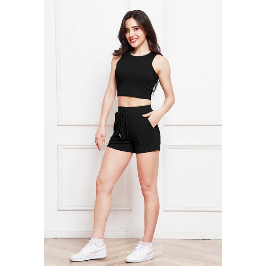 Round Neck Tank and Drawstring Shorts Set Clothing