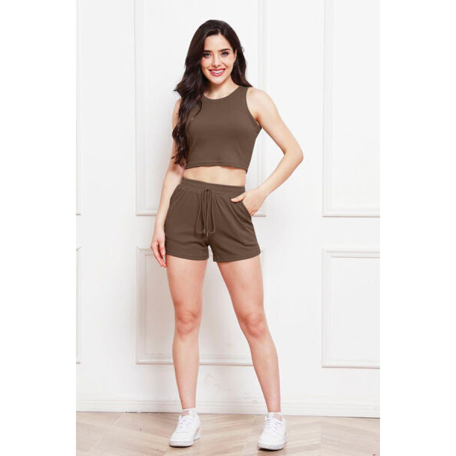 Round Neck Tank and Drawstring Shorts Set Clothing