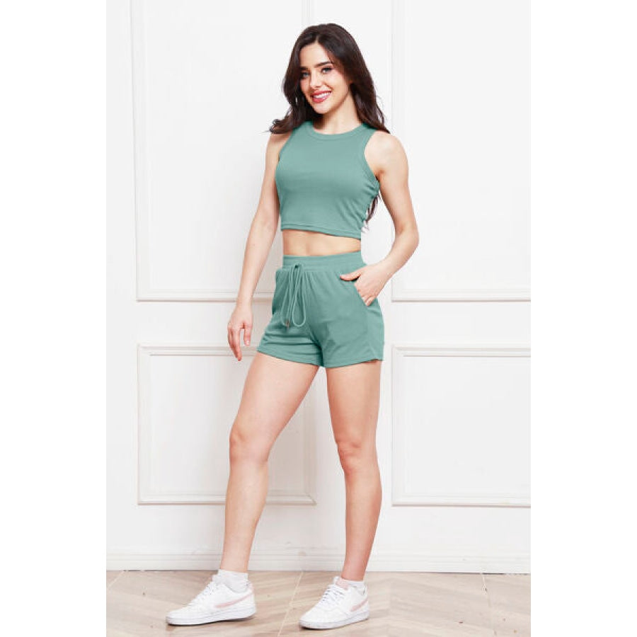 Round Neck Tank and Drawstring Shorts Set Clothing