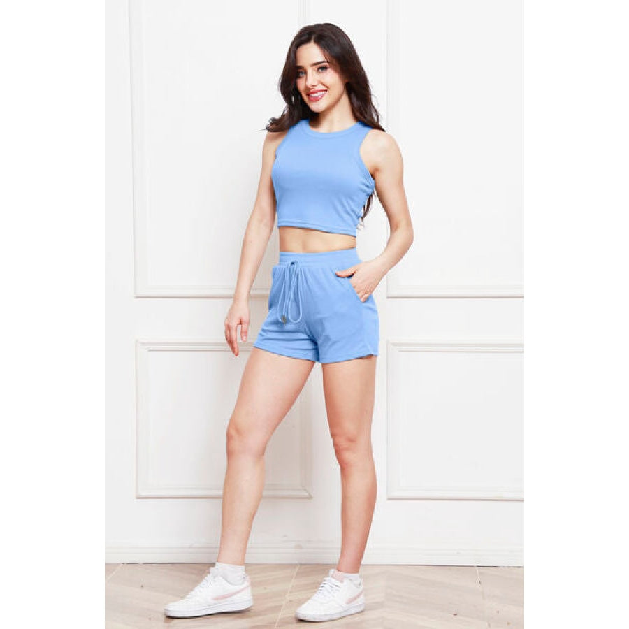 Round Neck Tank and Drawstring Shorts Set Clothing