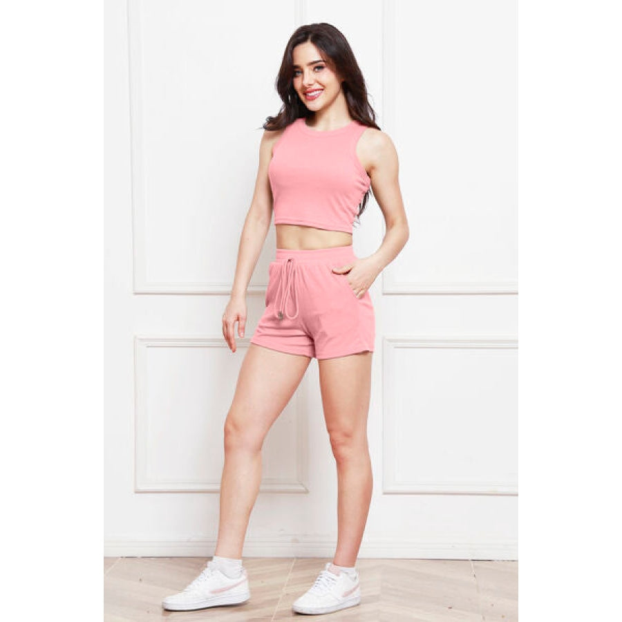 Round Neck Tank and Drawstring Shorts Set Clothing