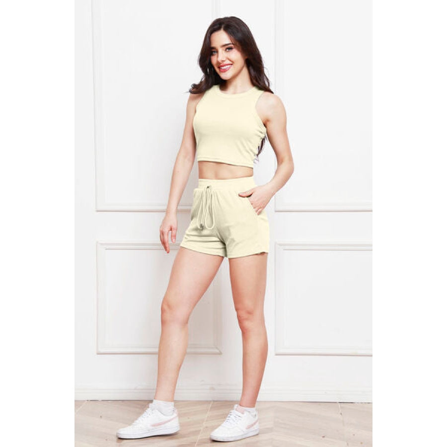 Round Neck Tank and Drawstring Shorts Set Ivory / S Clothing