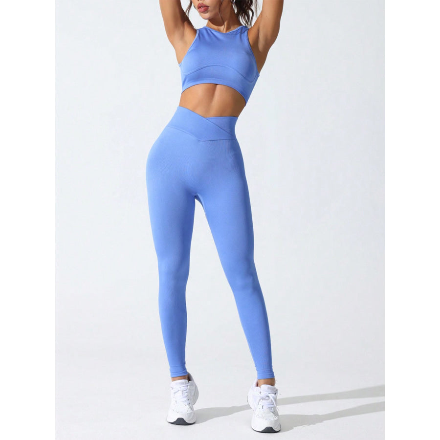 Round Neck Tank and High Waist Leggings Active Set Blue / S Apparel and Accessories