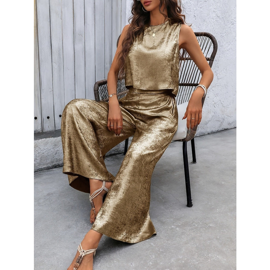 Round Neck Tank and Pants Set Apparel and Accessories