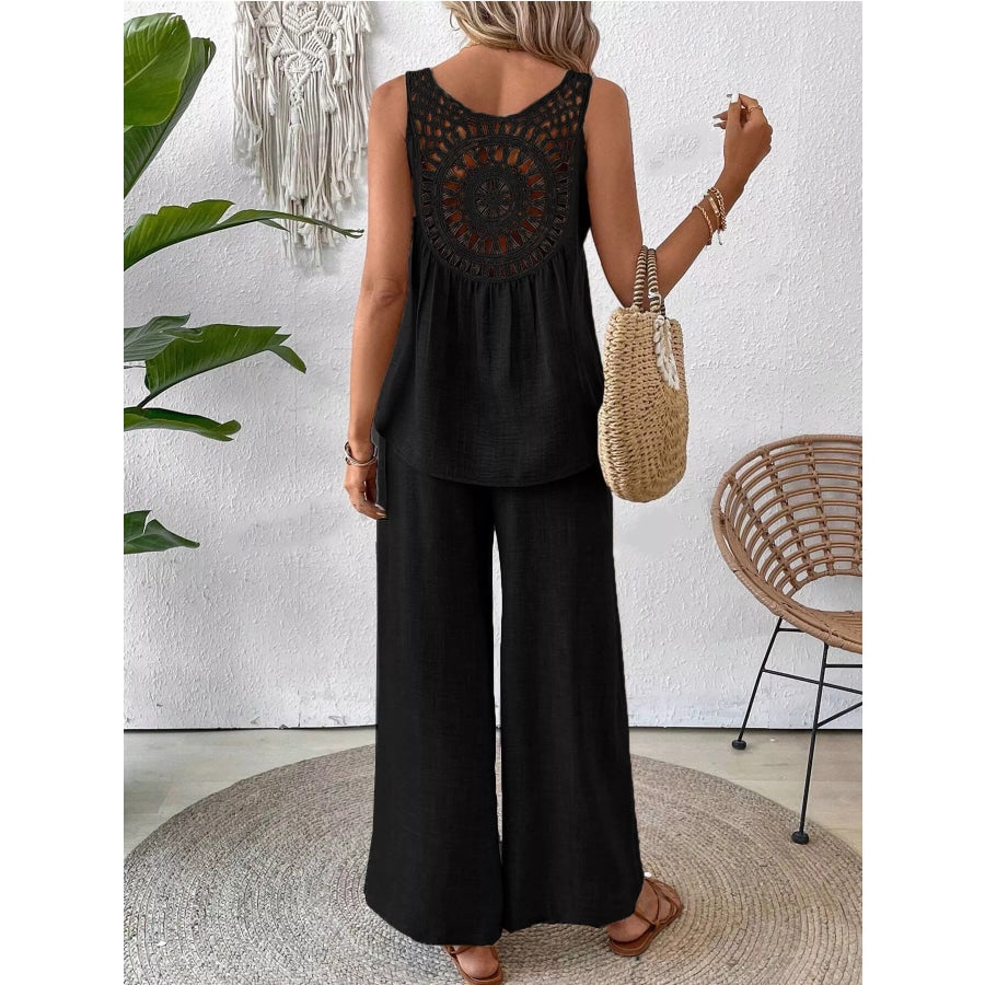 Round Neck Tank and Pants Set Apparel and Accessories