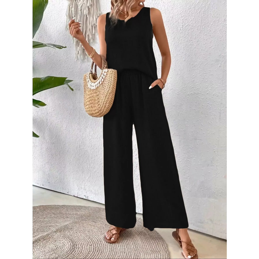 Round Neck Tank and Pants Set Apparel and Accessories