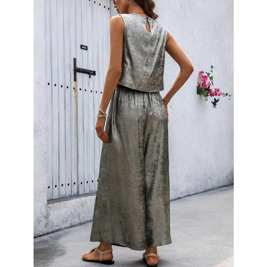 Round Neck Tank and Pants Set Apparel and Accessories