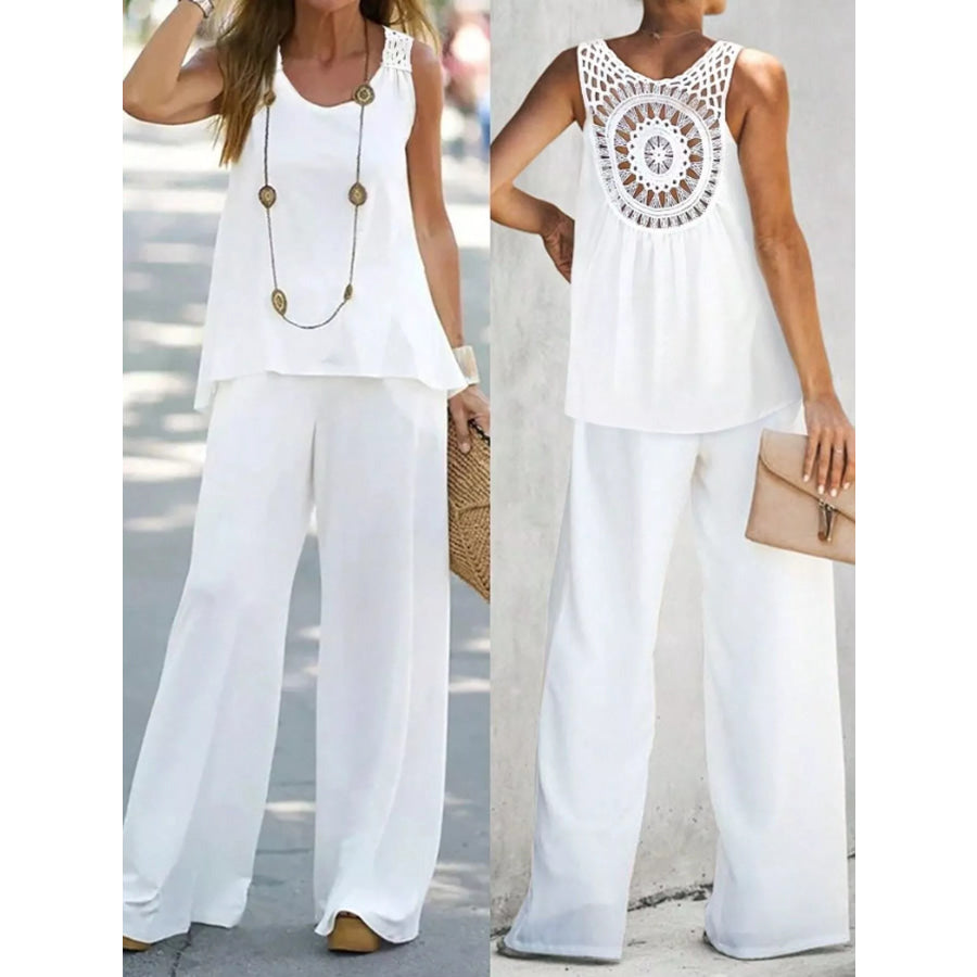 Round Neck Tank and Pants Set Apparel and Accessories