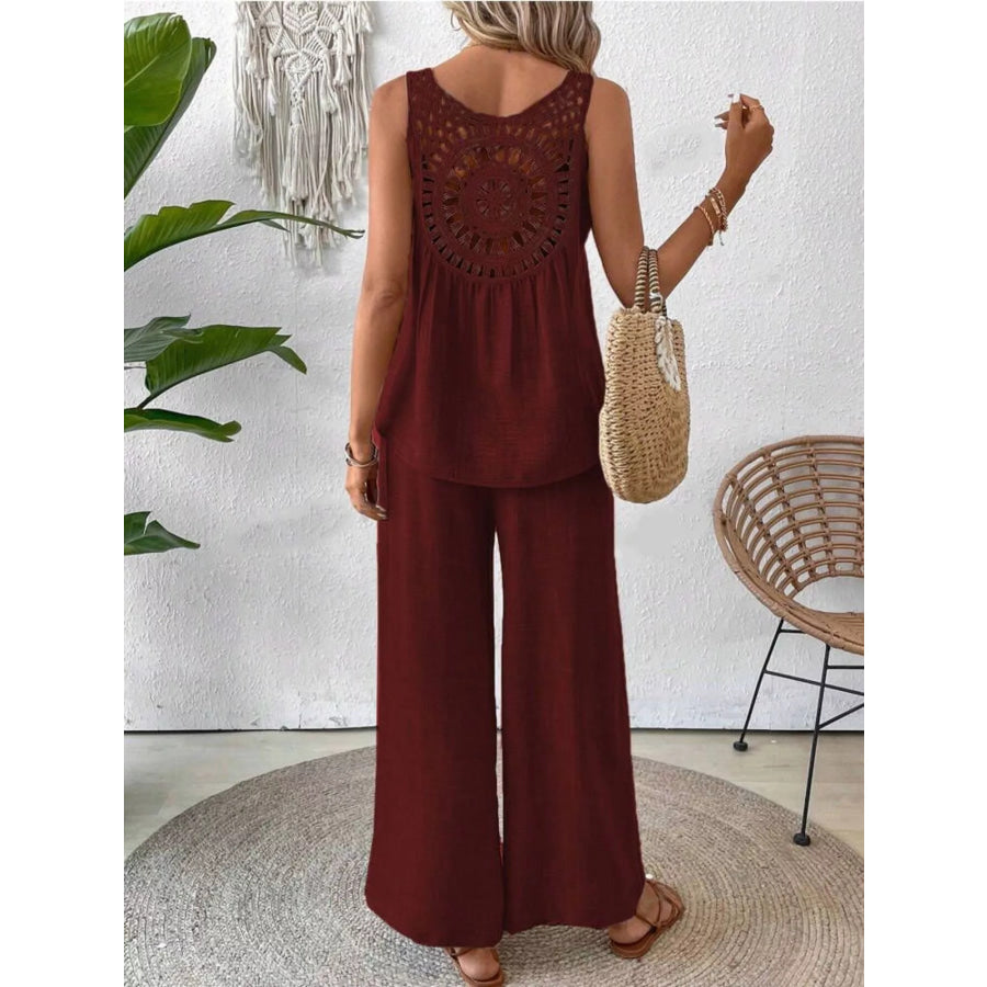 Round Neck Tank and Pants Set Apparel and Accessories
