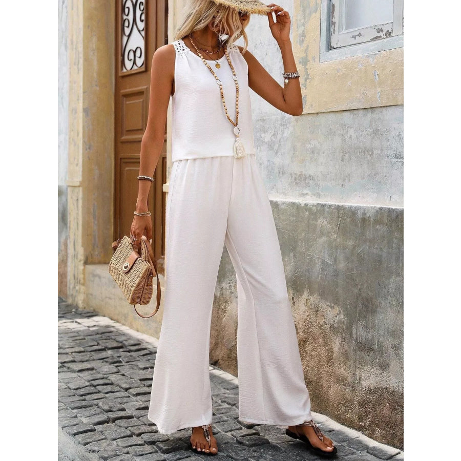 Round Neck Tank and Pants Set Apparel and Accessories