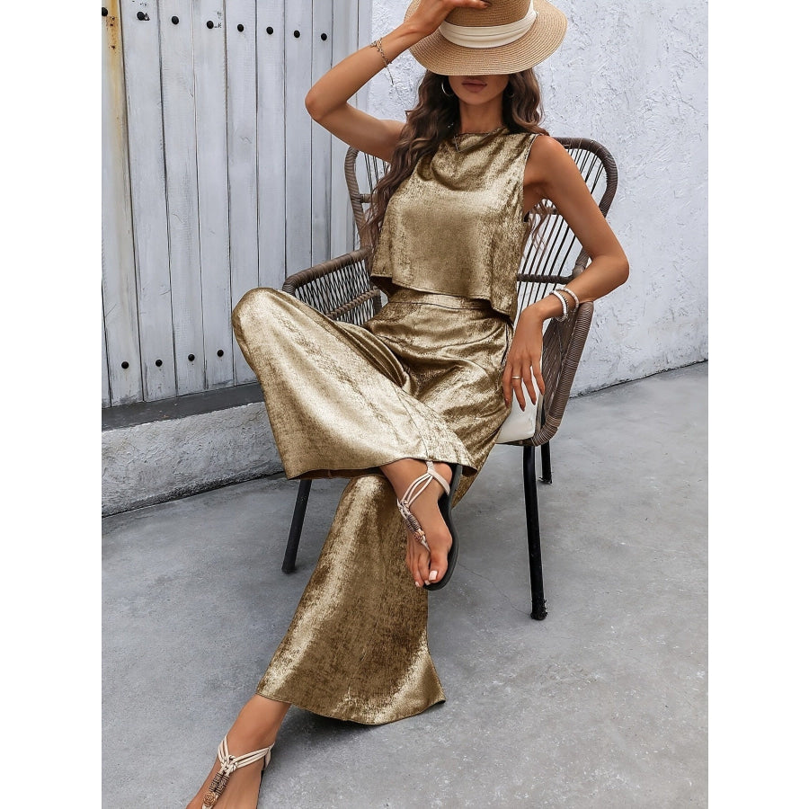Round Neck Tank and Pants Set Apparel and Accessories