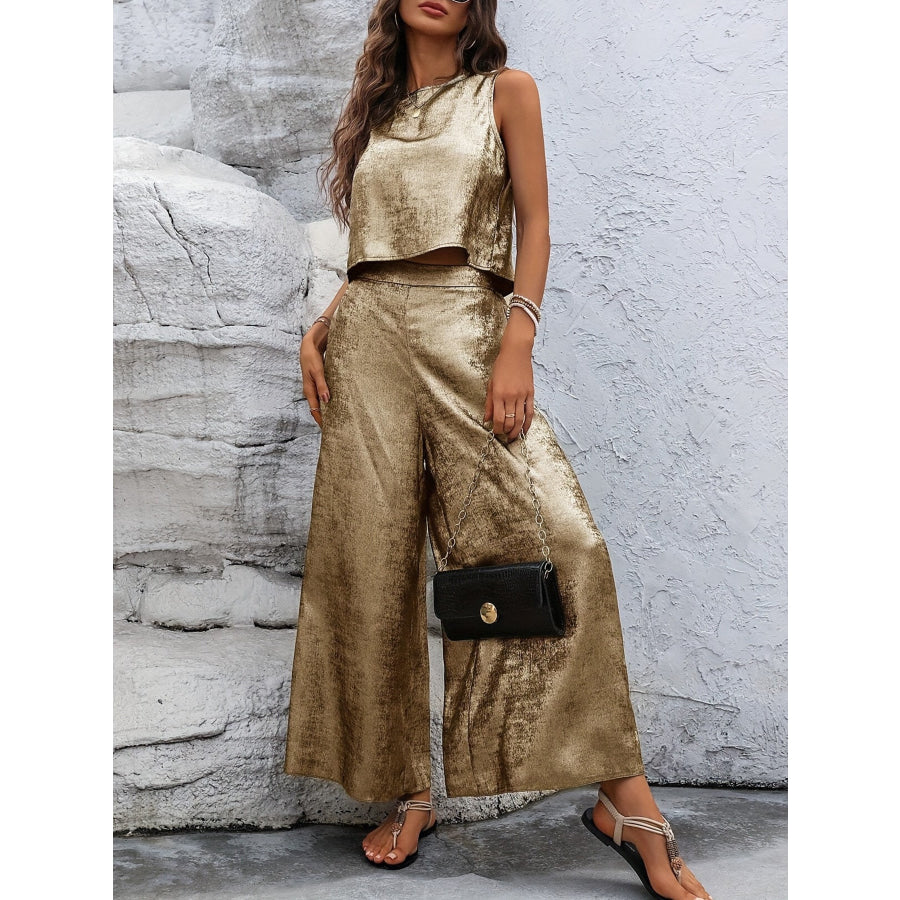 Round Neck Tank and Pants Set Apparel and Accessories