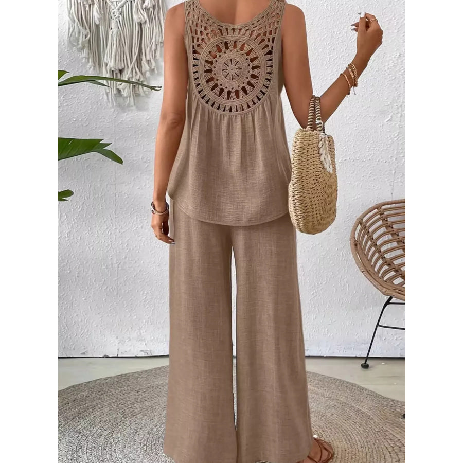 Round Neck Tank and Pants Set Apparel and Accessories