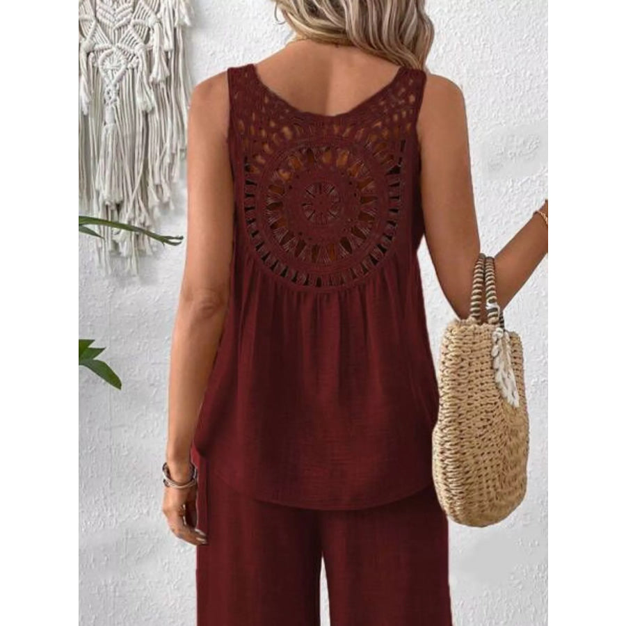 Round Neck Tank and Pants Set Apparel and Accessories