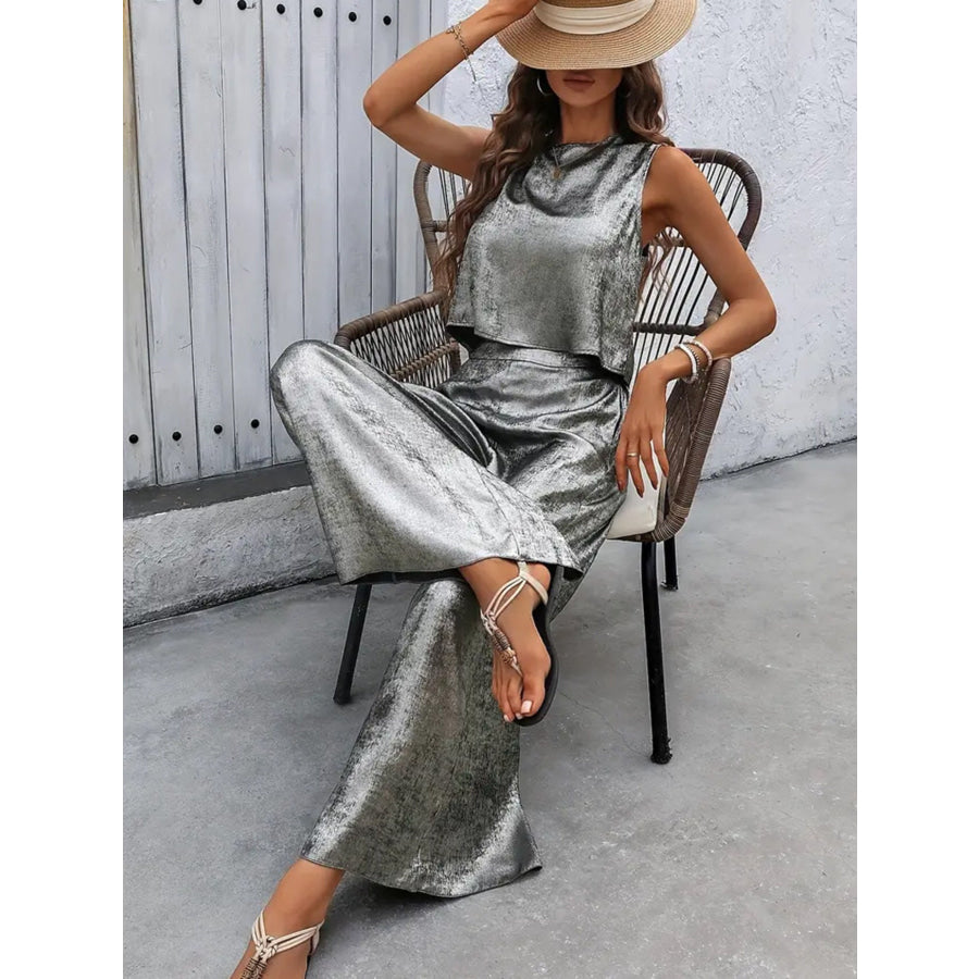 Round Neck Tank and Pants Set Apparel and Accessories