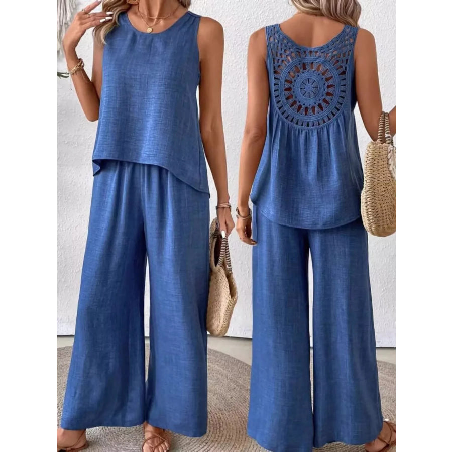 Round Neck Tank and Pants Set Apparel and Accessories