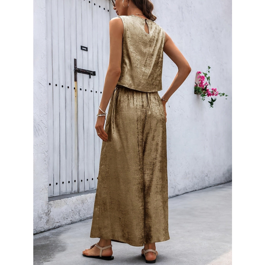 Round Neck Tank and Pants Set Apparel and Accessories