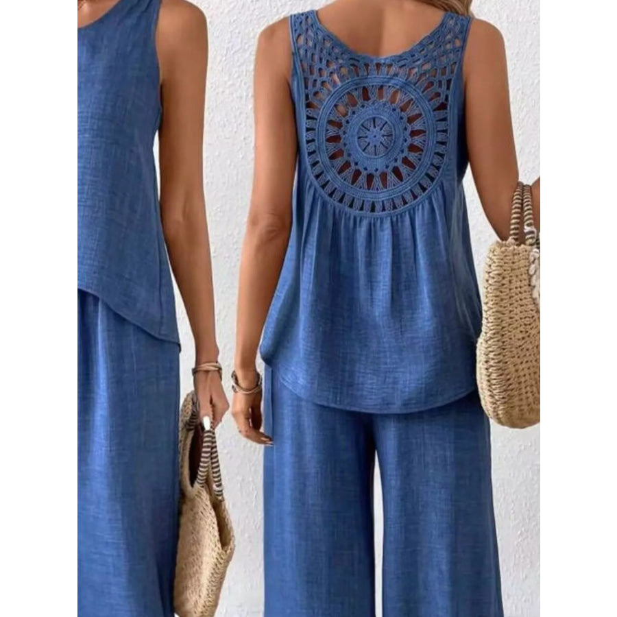 Round Neck Tank and Pants Set Apparel and Accessories