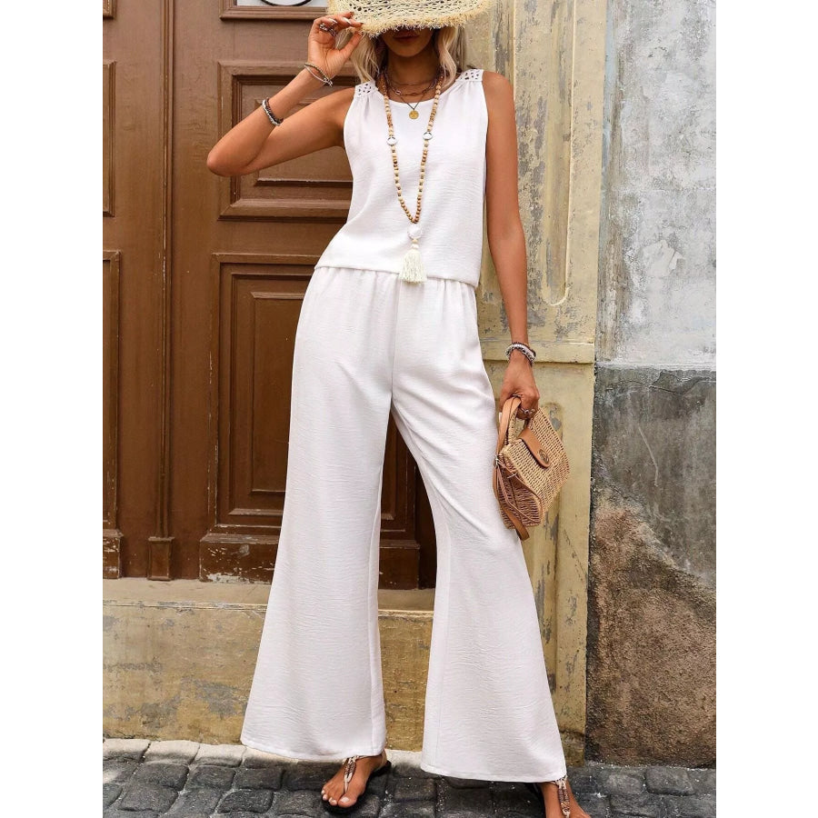 Round Neck Tank and Pants Set White / S Apparel and Accessories