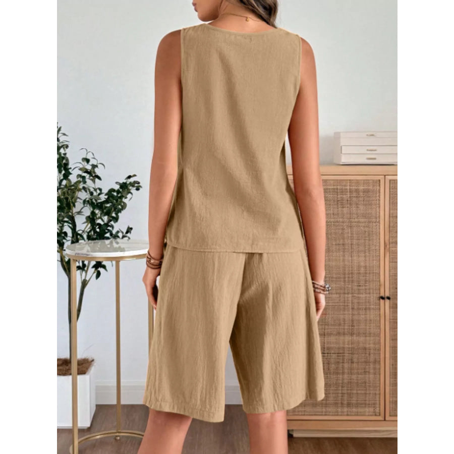 Round Neck Tank and Shorts Set Apparel and Accessories
