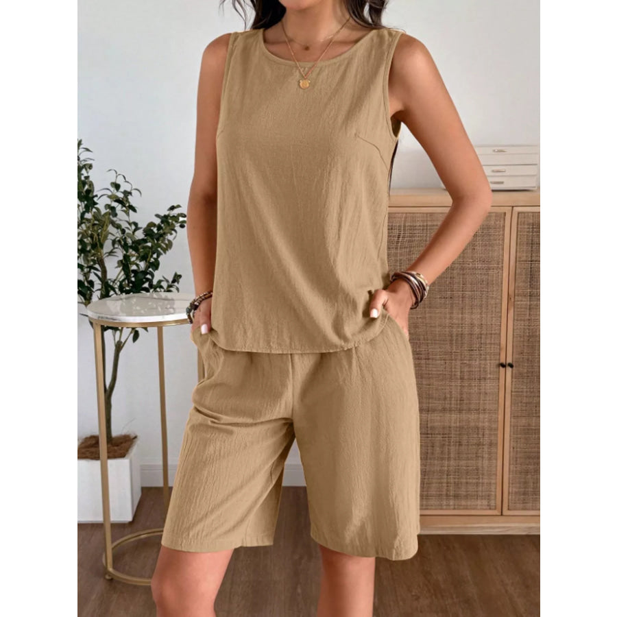 Round Neck Tank and Shorts Set Apparel and Accessories