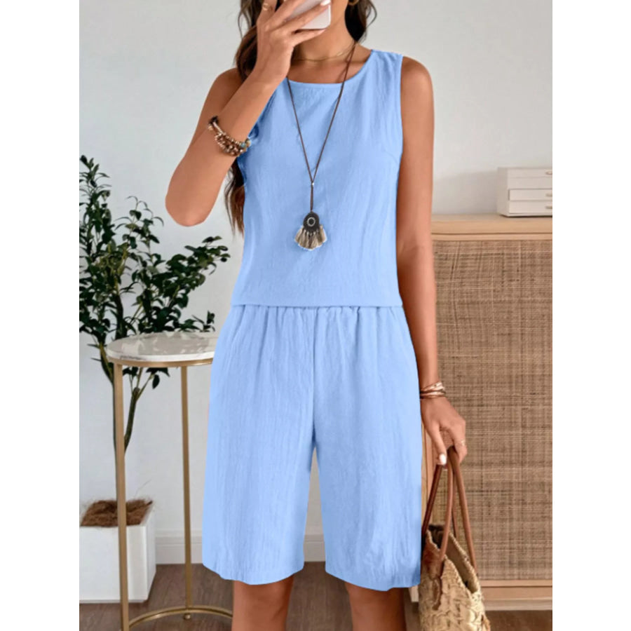Round Neck Tank and Shorts Set Apparel and Accessories