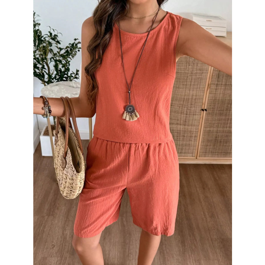 Round Neck Tank and Shorts Set Apparel and Accessories