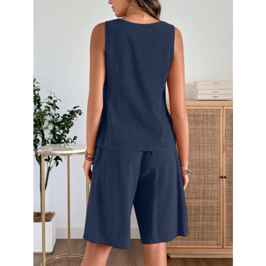 Round Neck Tank and Shorts Set Apparel and Accessories