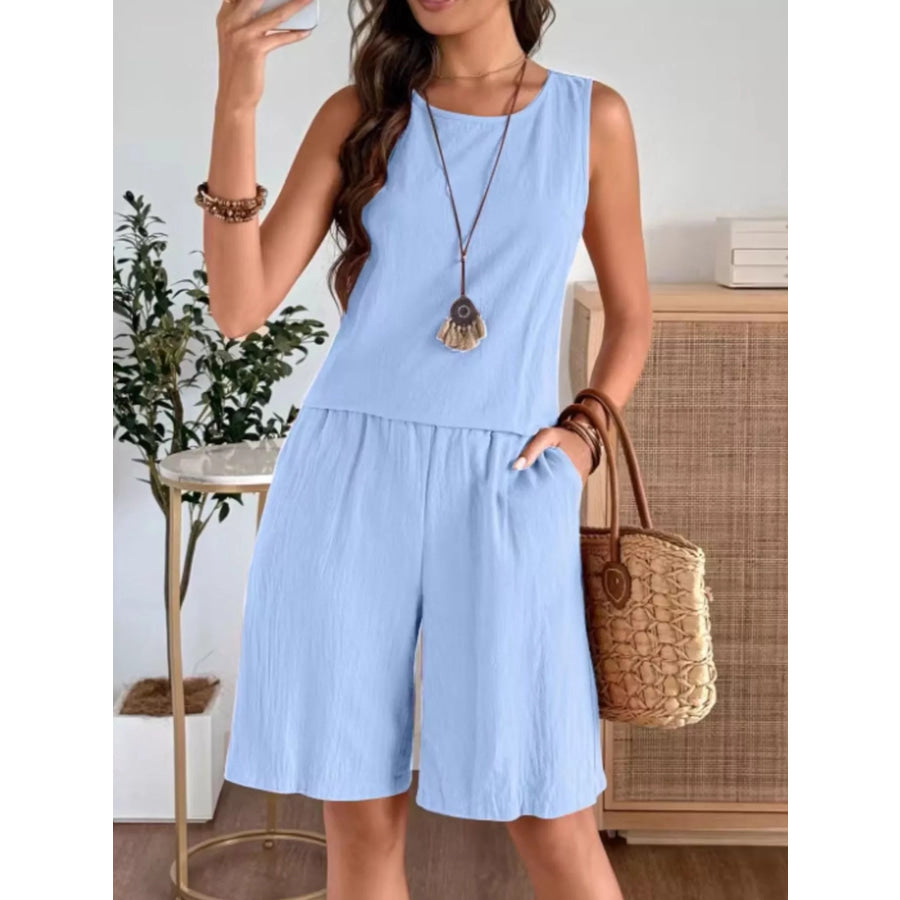 Round Neck Tank and Shorts Set Apparel and Accessories