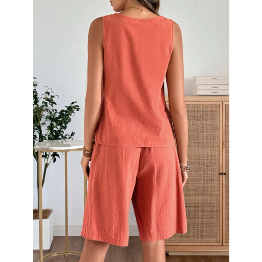 Round Neck Tank and Shorts Set Apparel and Accessories