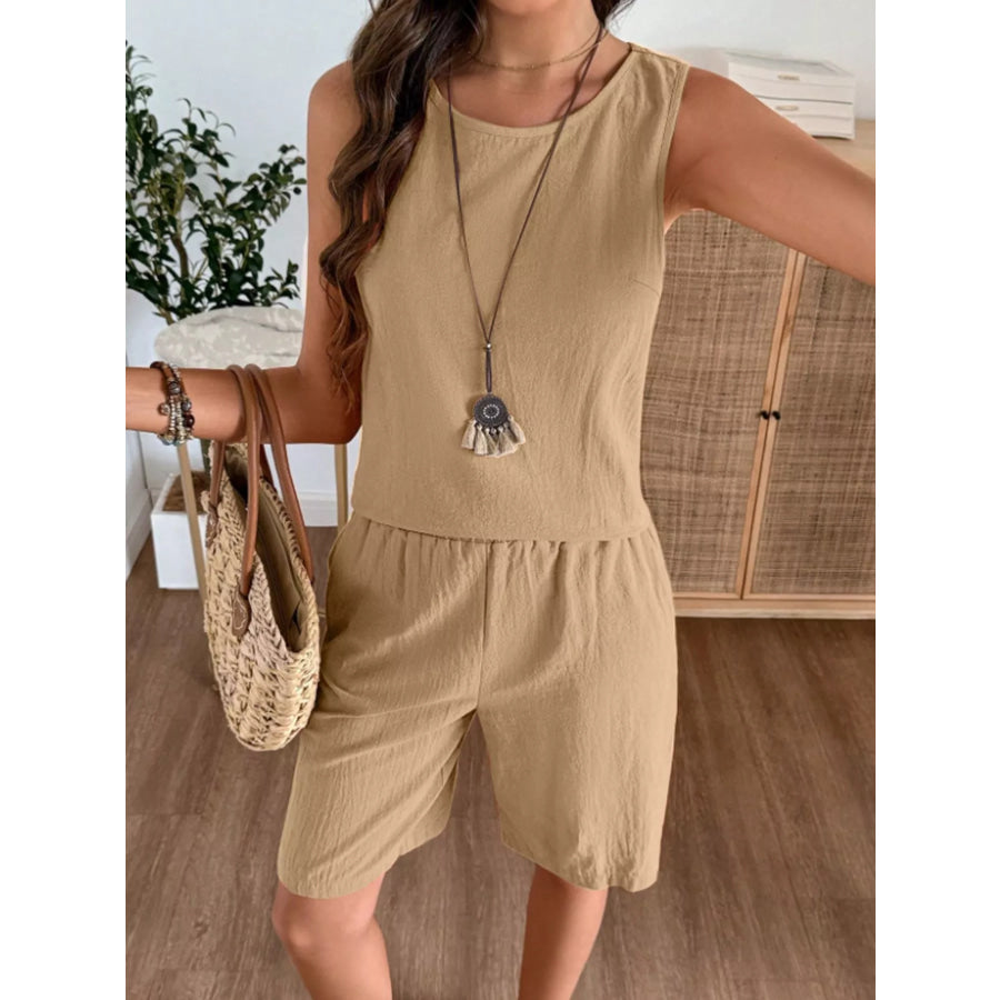 Round Neck Tank and Shorts Set Apparel and Accessories