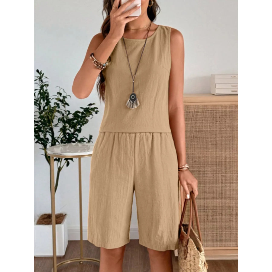 Round Neck Tank and Shorts Set Apparel and Accessories