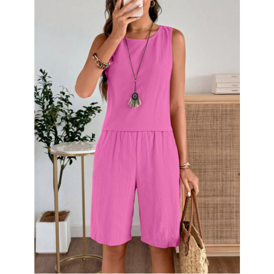 Round Neck Tank and Shorts Set Apparel and Accessories