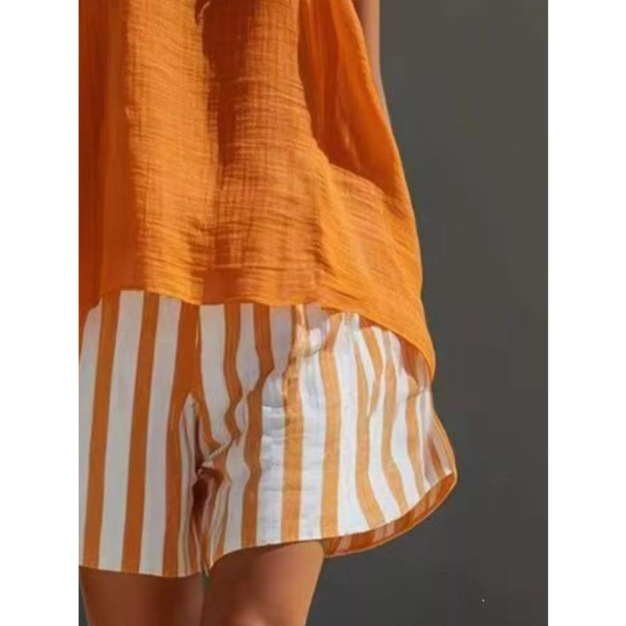 Round Neck Tank and Striped Shorts Set Apparel and Accessories